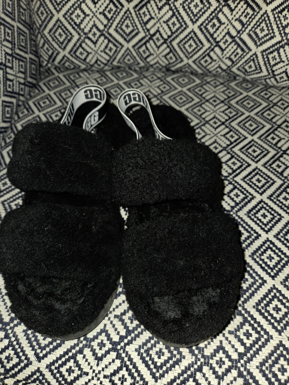 Ugg  Black Fuzzy Slide Sandals Size 11